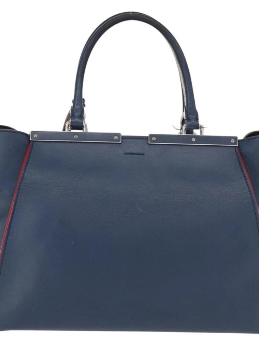 FENDI Trois Jules Hand Bag Leather Navy Silver Auth - Picture 3 of 16